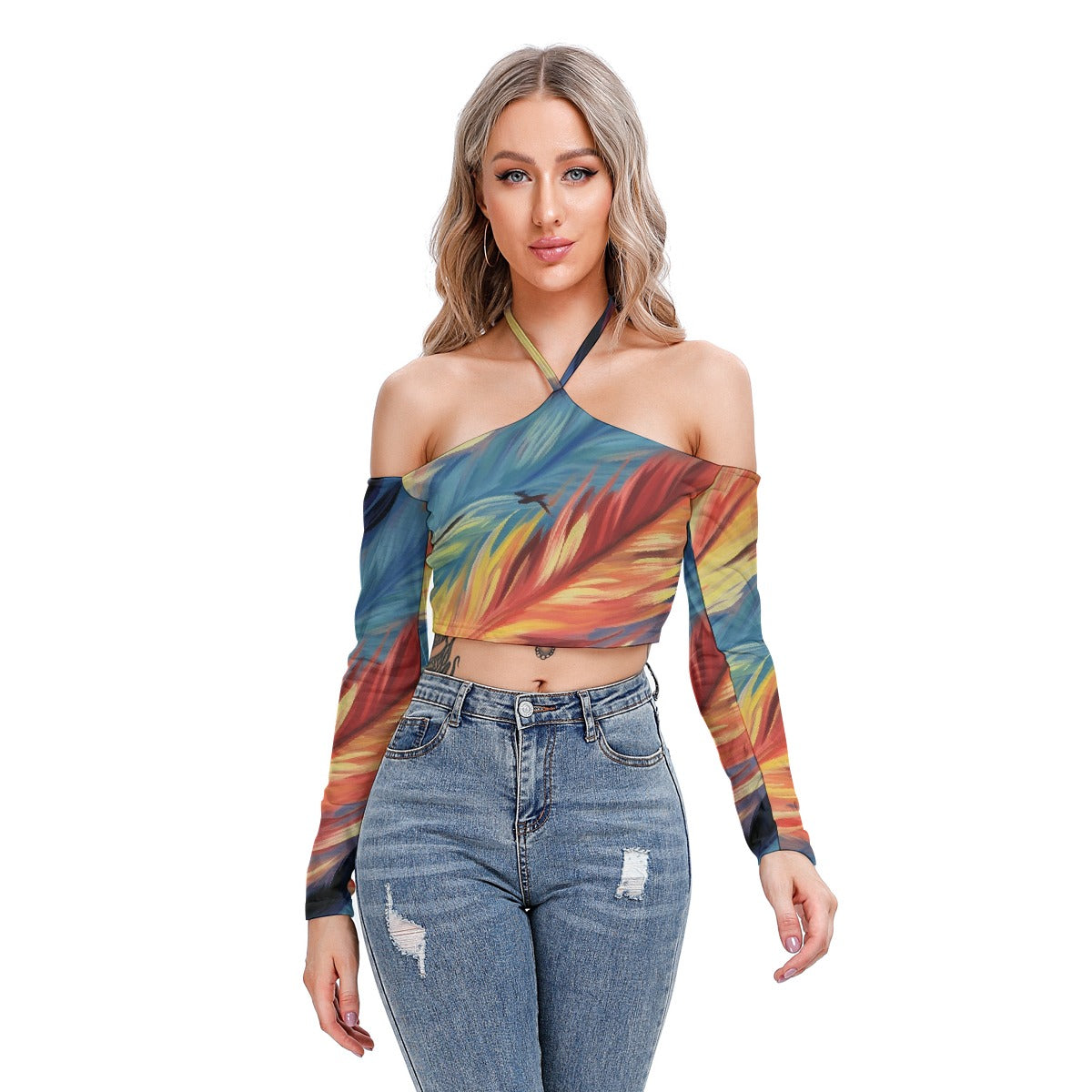 All-Over Print Women's Halter Lace-up Top