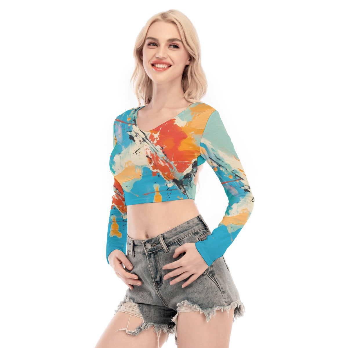 All-Over Print Women's Back Hollow T-shirt With Strap