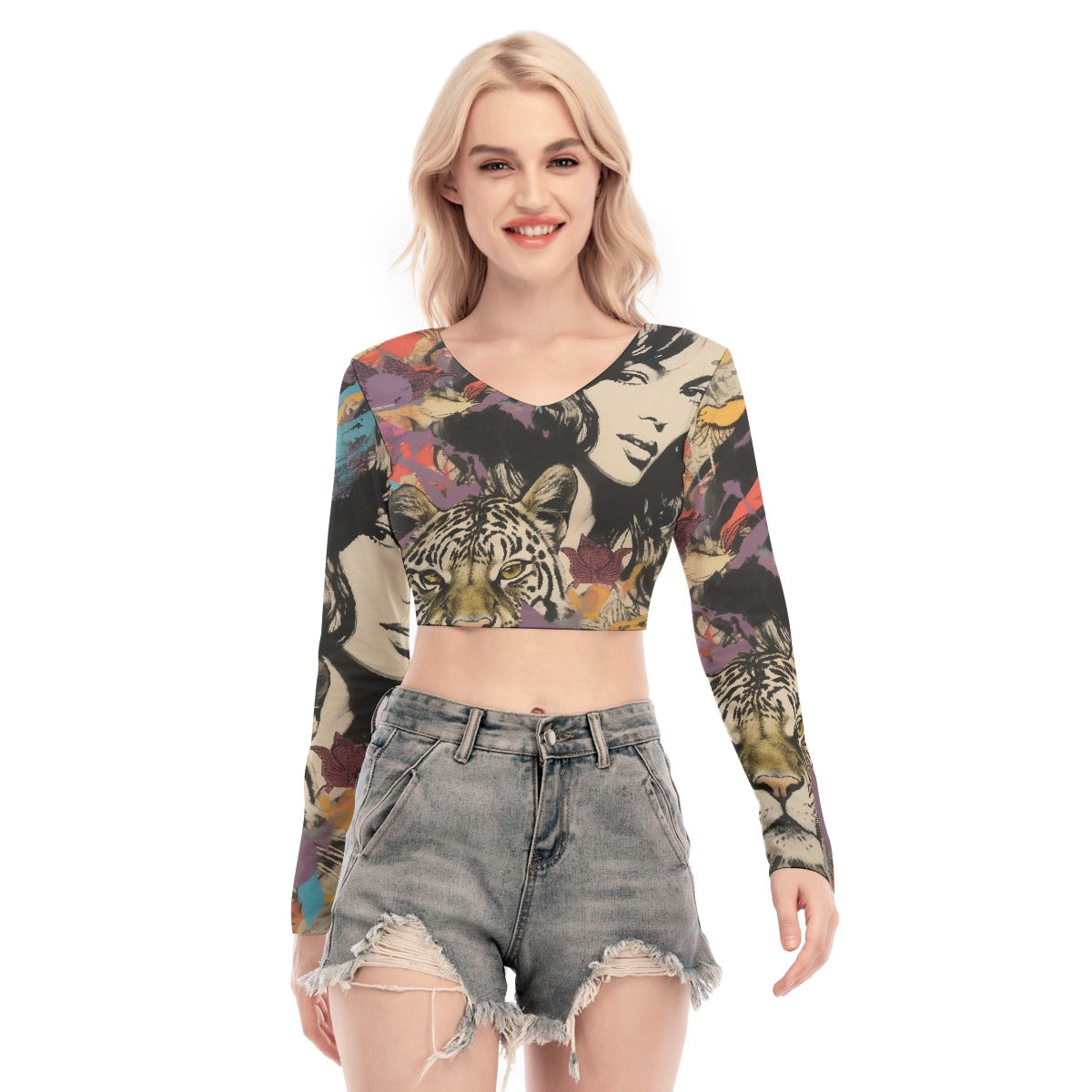 All-Over Print Women's Back Hollow T-shirt With Strap