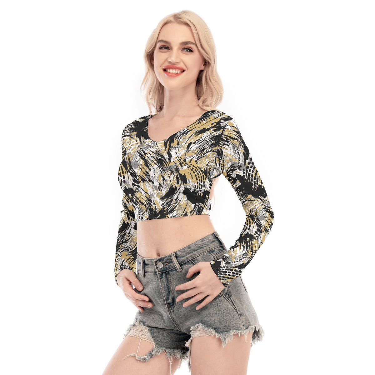 All-Over Print Women's Back Hollow T-shirt With Strap