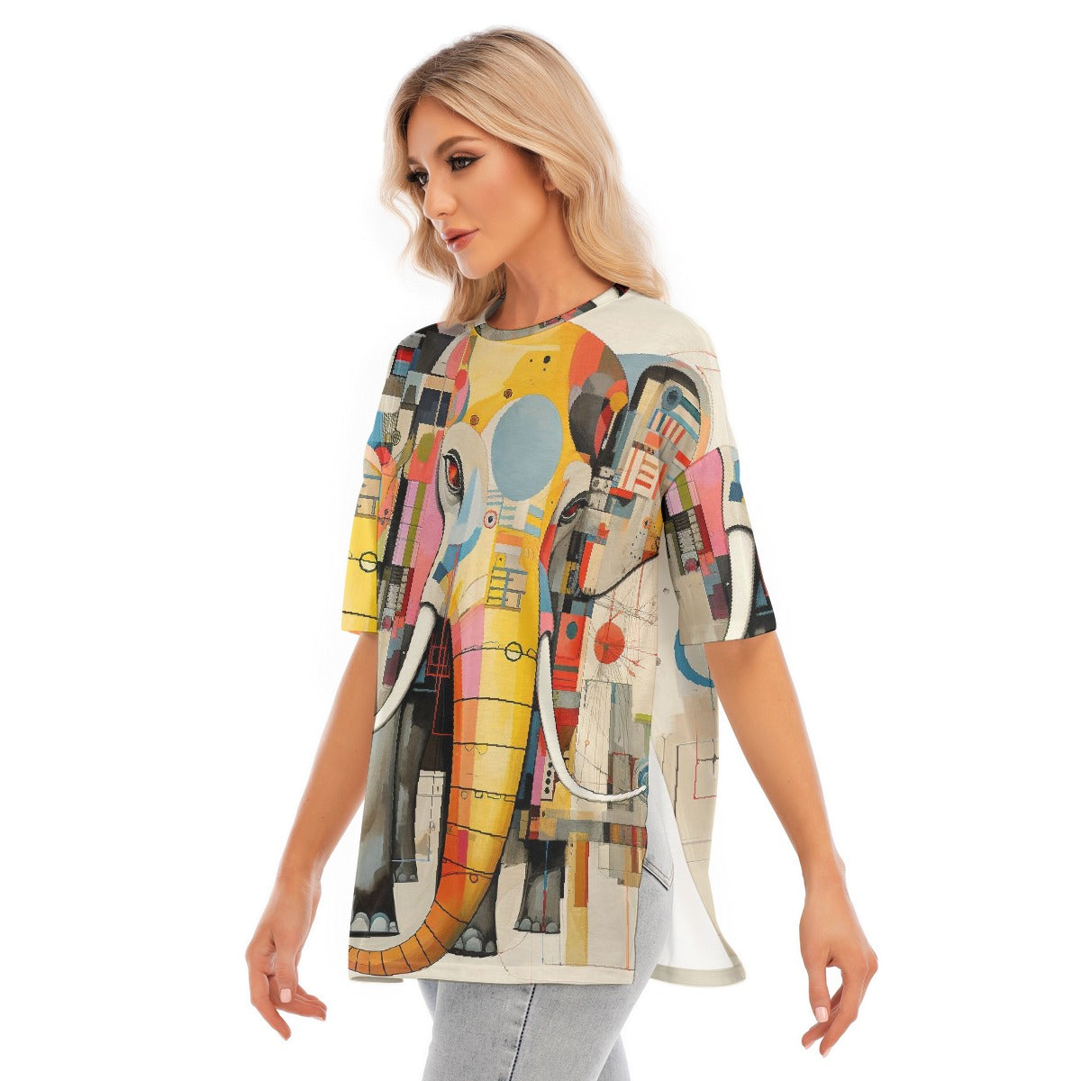 All-Over Print Women's Short Sleeves T-shirt With Hem Split