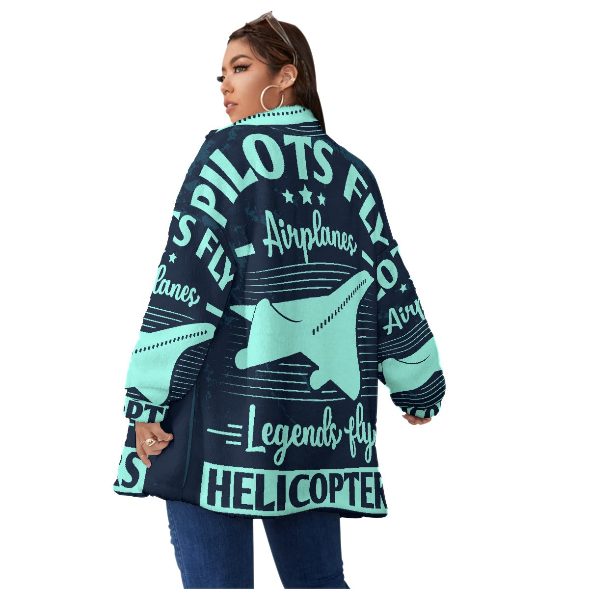 All-Over Print Unisex Borg Fleece Stand-up Collar Coat With Zipper Closure(Plus Size)