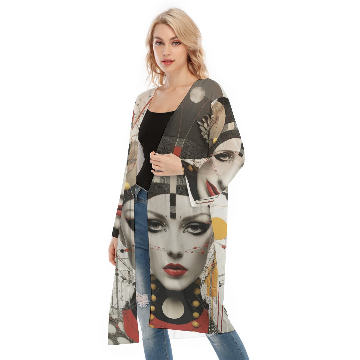 All- Over Print Women's Long Sleeve Mesh Cardigan