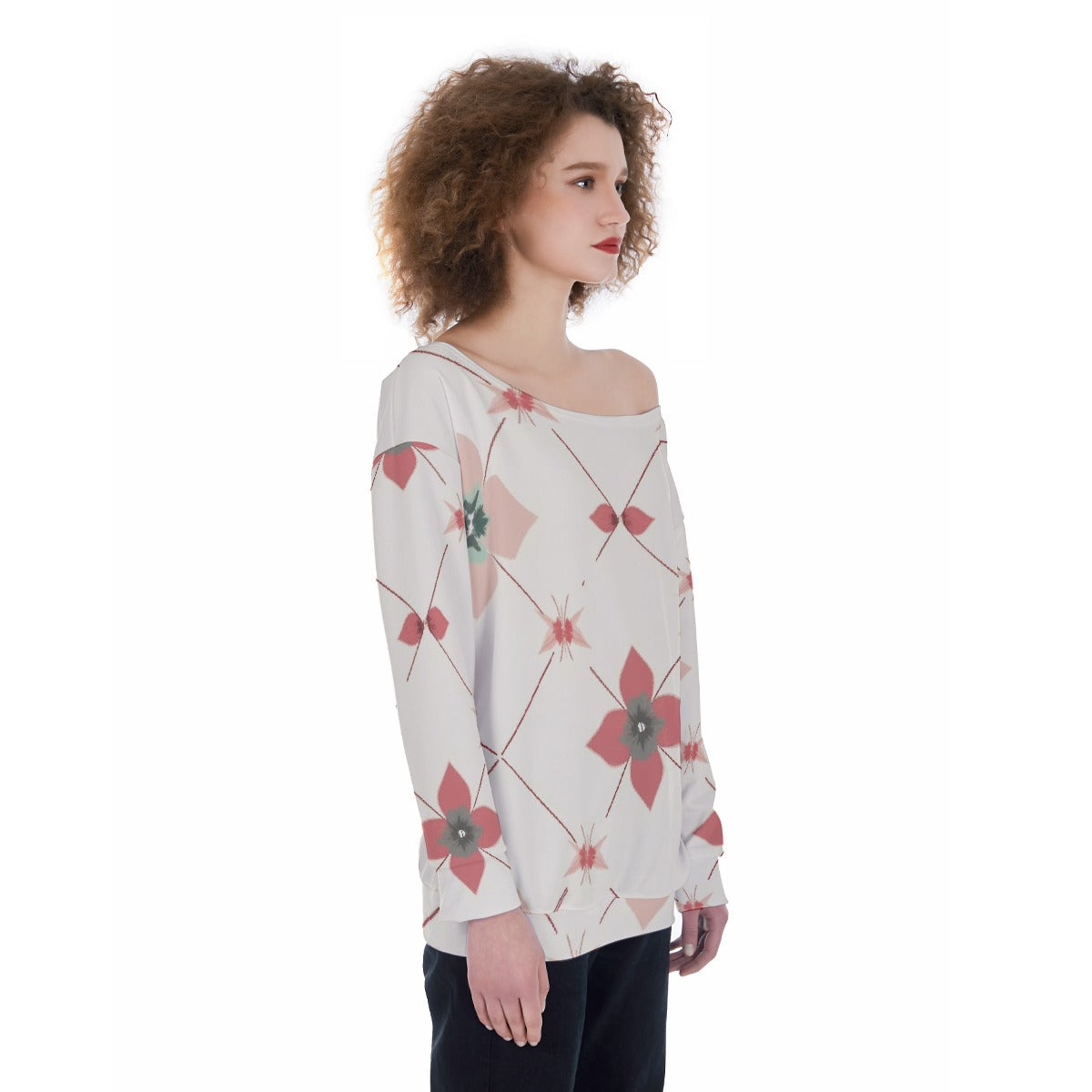 All-Over Print Oversized Women's Off-Shoulder Sweatshirt