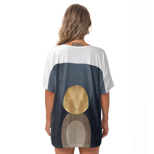 All-Over Print Women's Bat Sleeves V-Neck Blouse