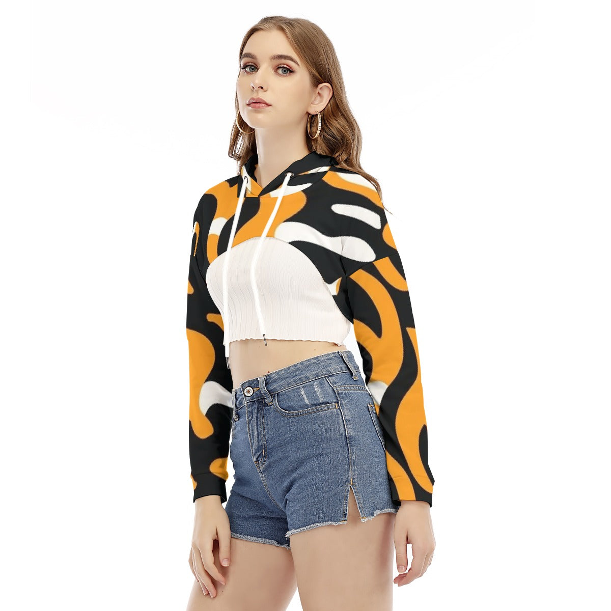 All-Over Print Women's Smock Short Hoodie With Long Sleeve