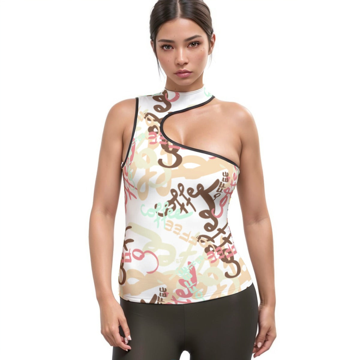 All-Over Print Women's Halter Sleeveless Asymmetrical Tank Top