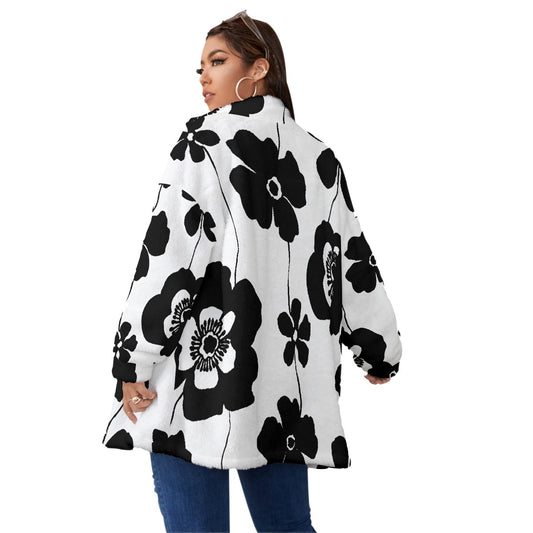 All-Over Print Unisex Borg Fleece Stand-up Collar Coat With Zipper Closure(Plus Size)