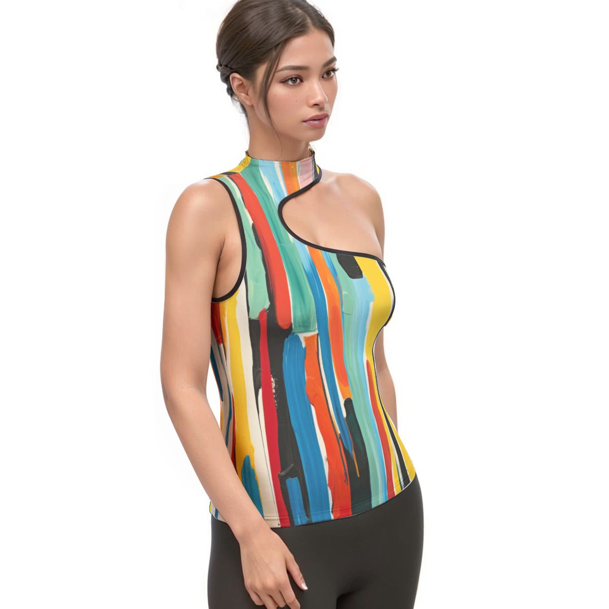 All-Over Print Women's Halter Sleeveless Asymmetrical Tank Top
