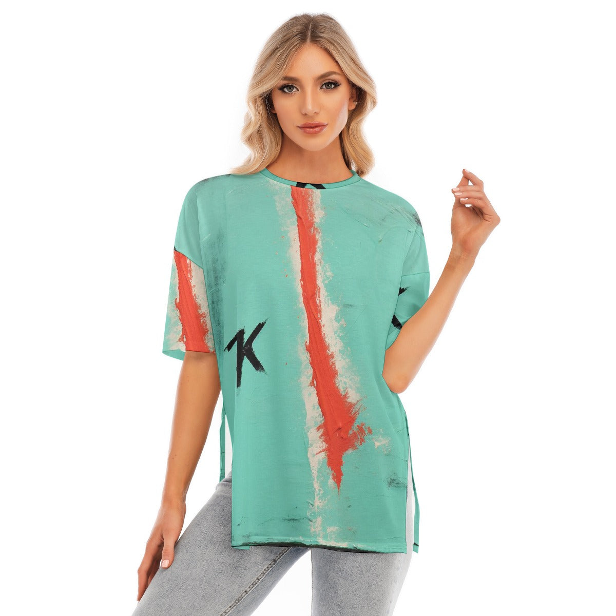 All-Over Print Women's Short Sleeves T-shirt With Hem Split