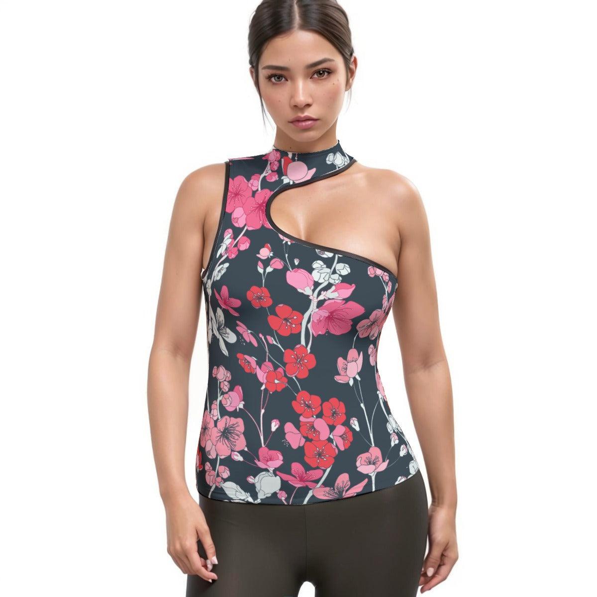 All-Over Print Women's Halter Sleeveless Asymmetrical Tank Top