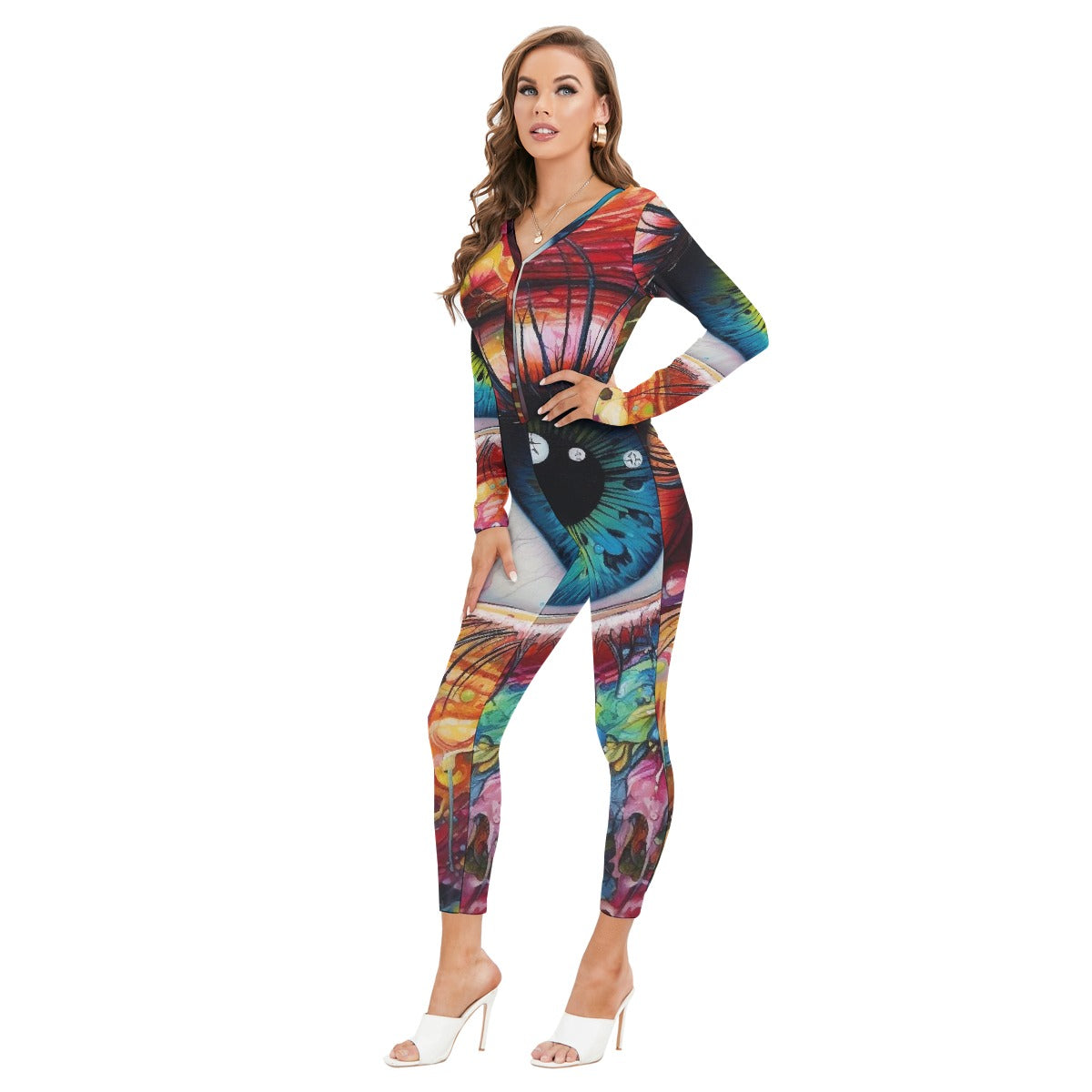 All-Over Print Women's Plunging Neck Jumpsuit