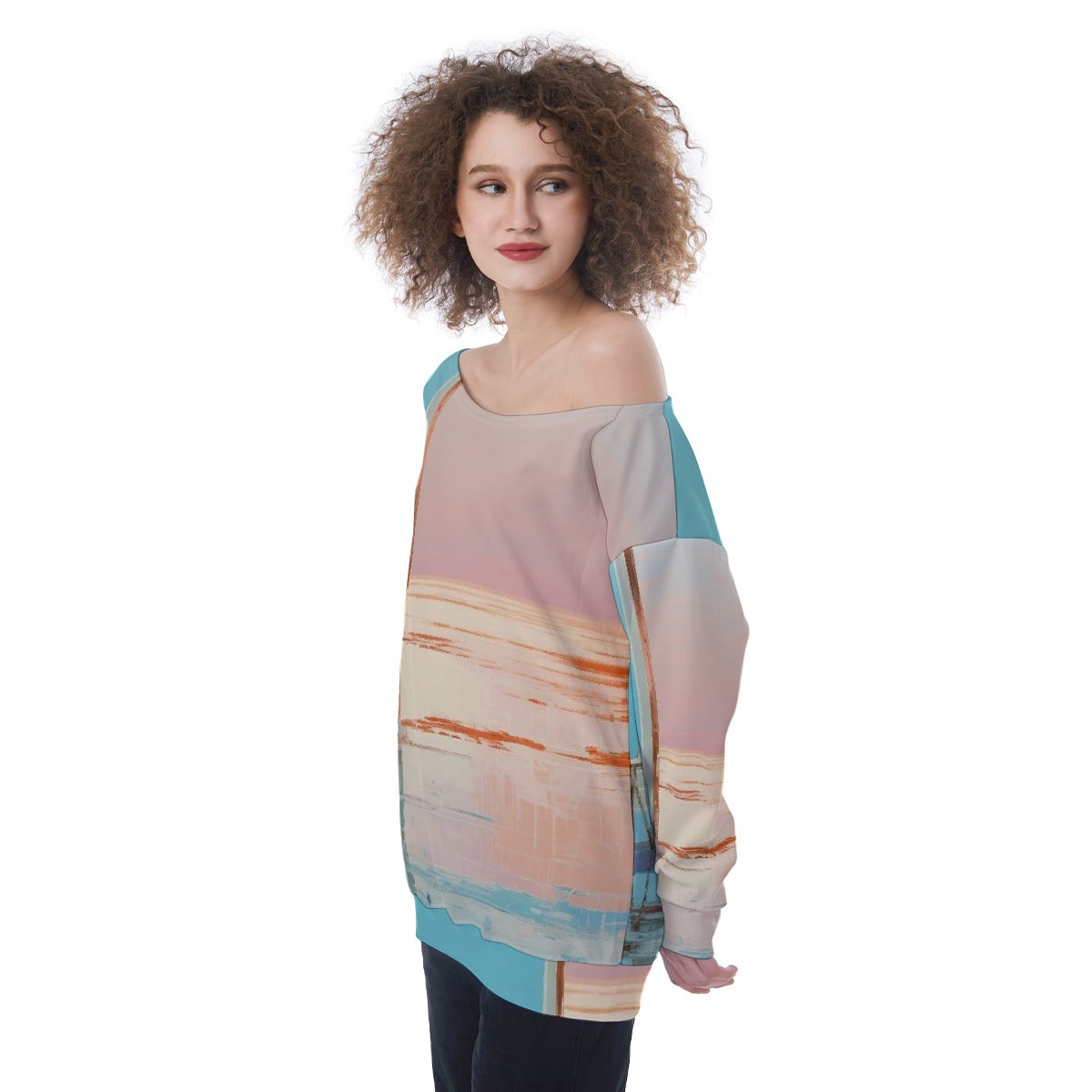 All-Over Print Oversized Women's Off-Shoulder Sweatshirt