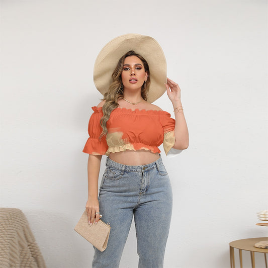 All-Over Print Women's Off-shoulder Cropped Top With Short Puff Sleeve