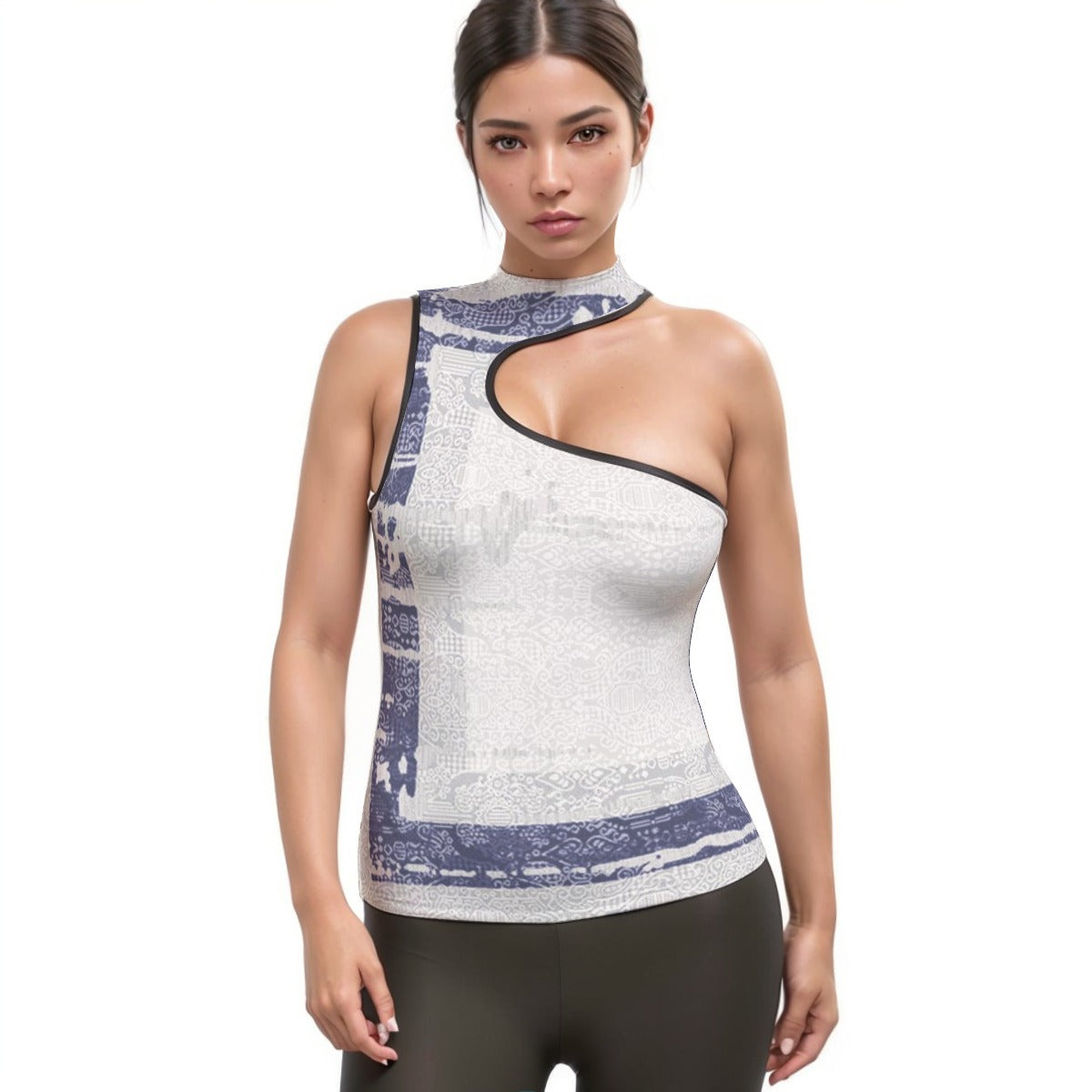 All-Over Print Women's Halter Sleeveless Asymmetrical Tank Top