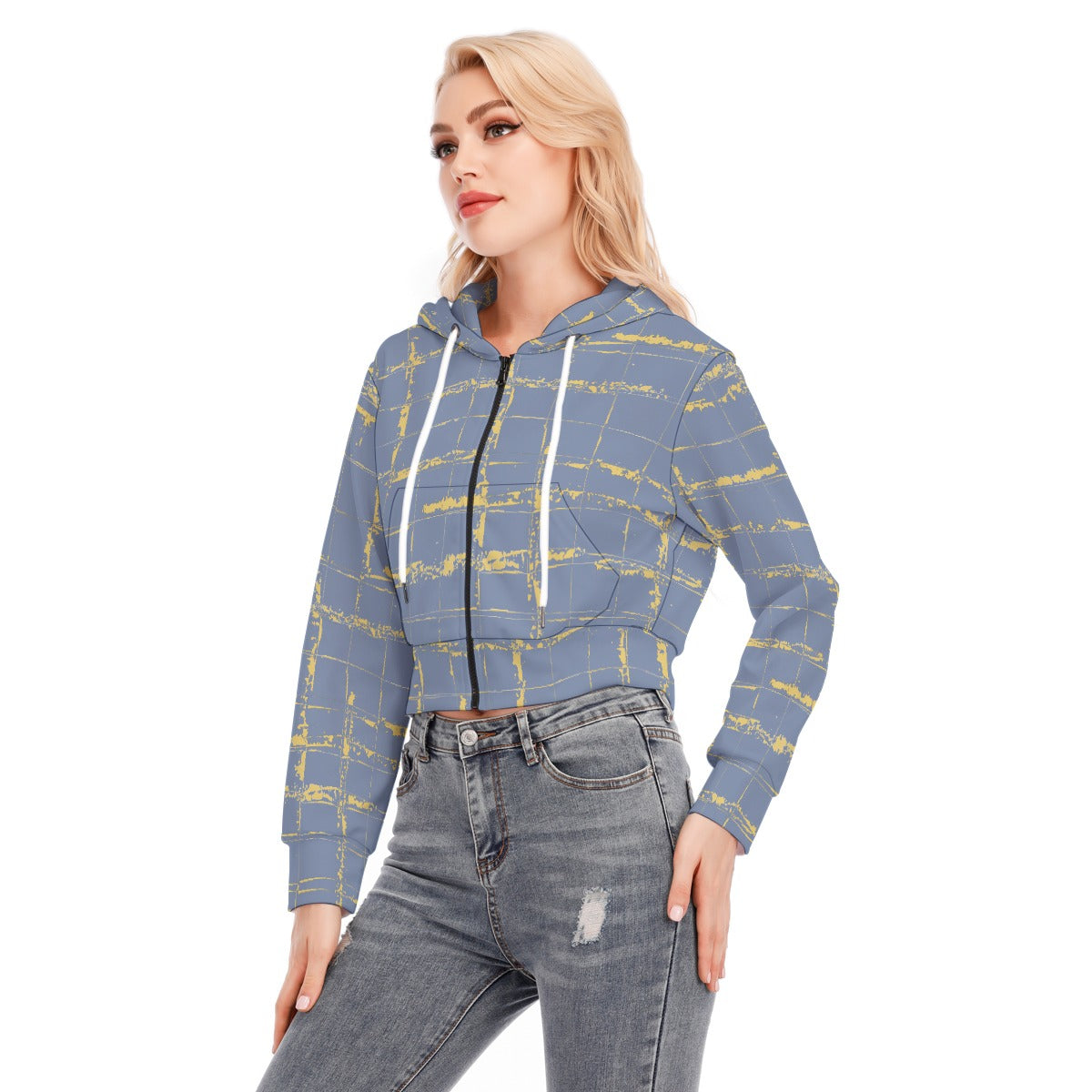 All-Over Print Women's Crop Top Hoodie With Zipper Closure