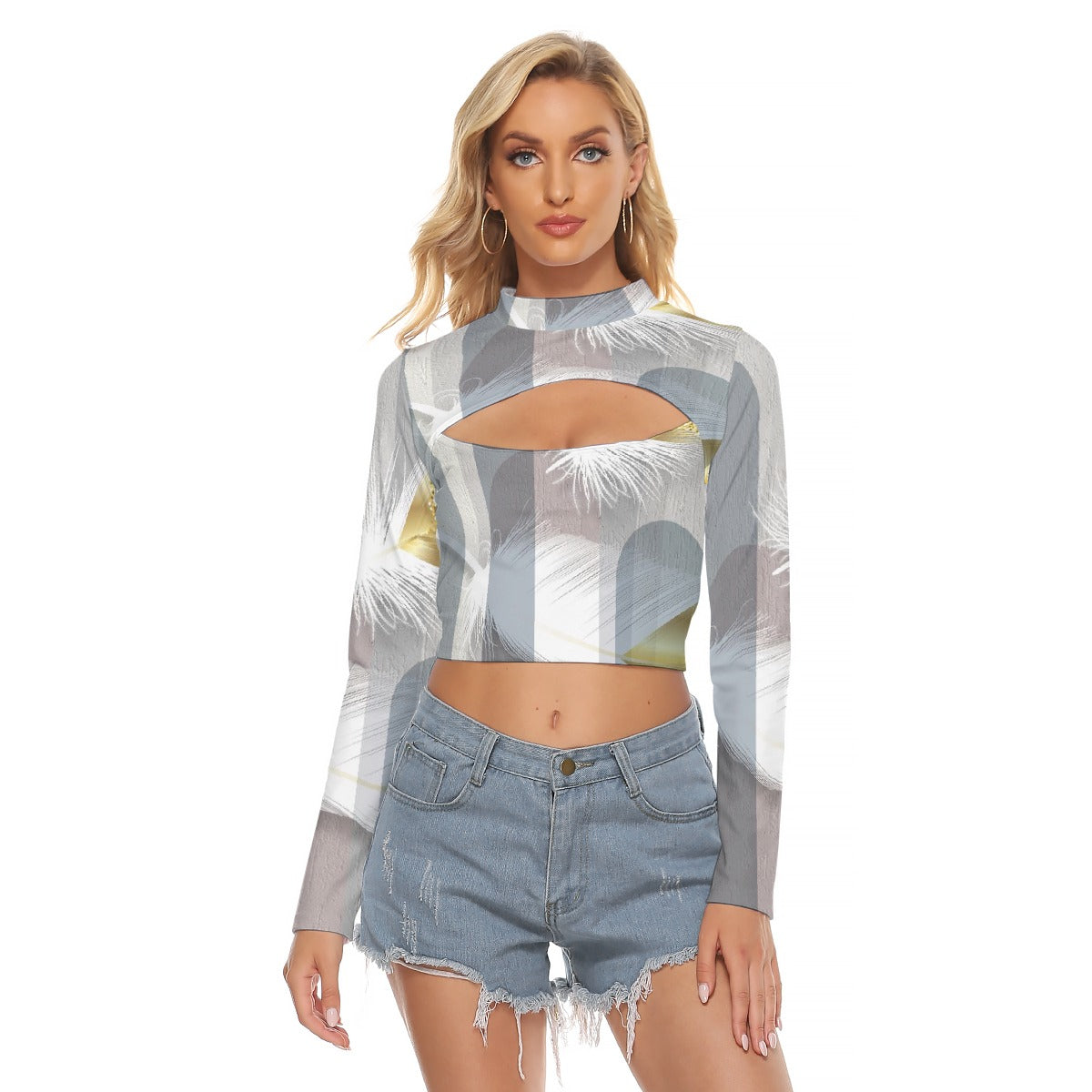 All-Over Print Women's Hollow Chest Keyhole Tight Crop Top