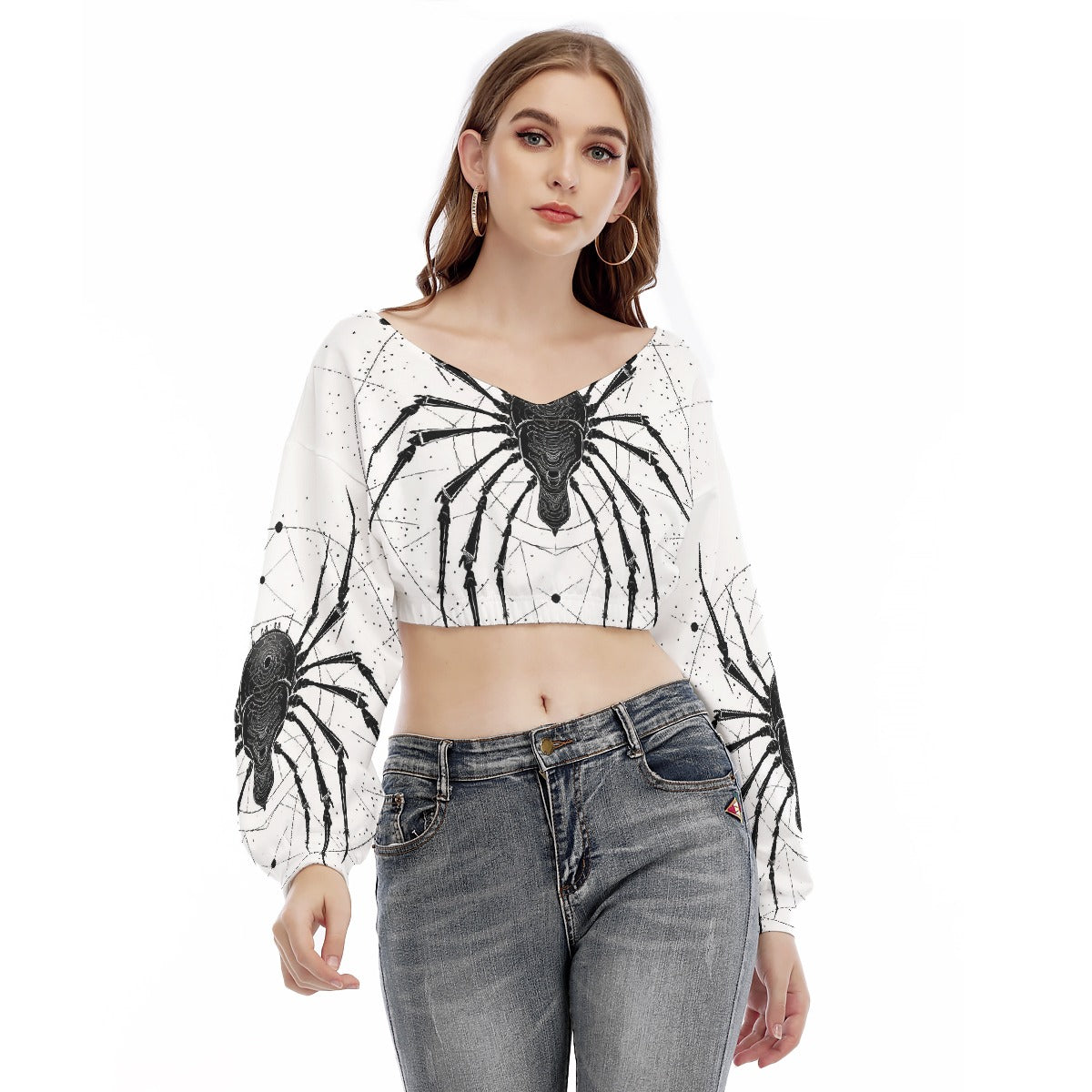 All-Over Print Women's V-neck Long Sleeve Cropped Sweatshirt