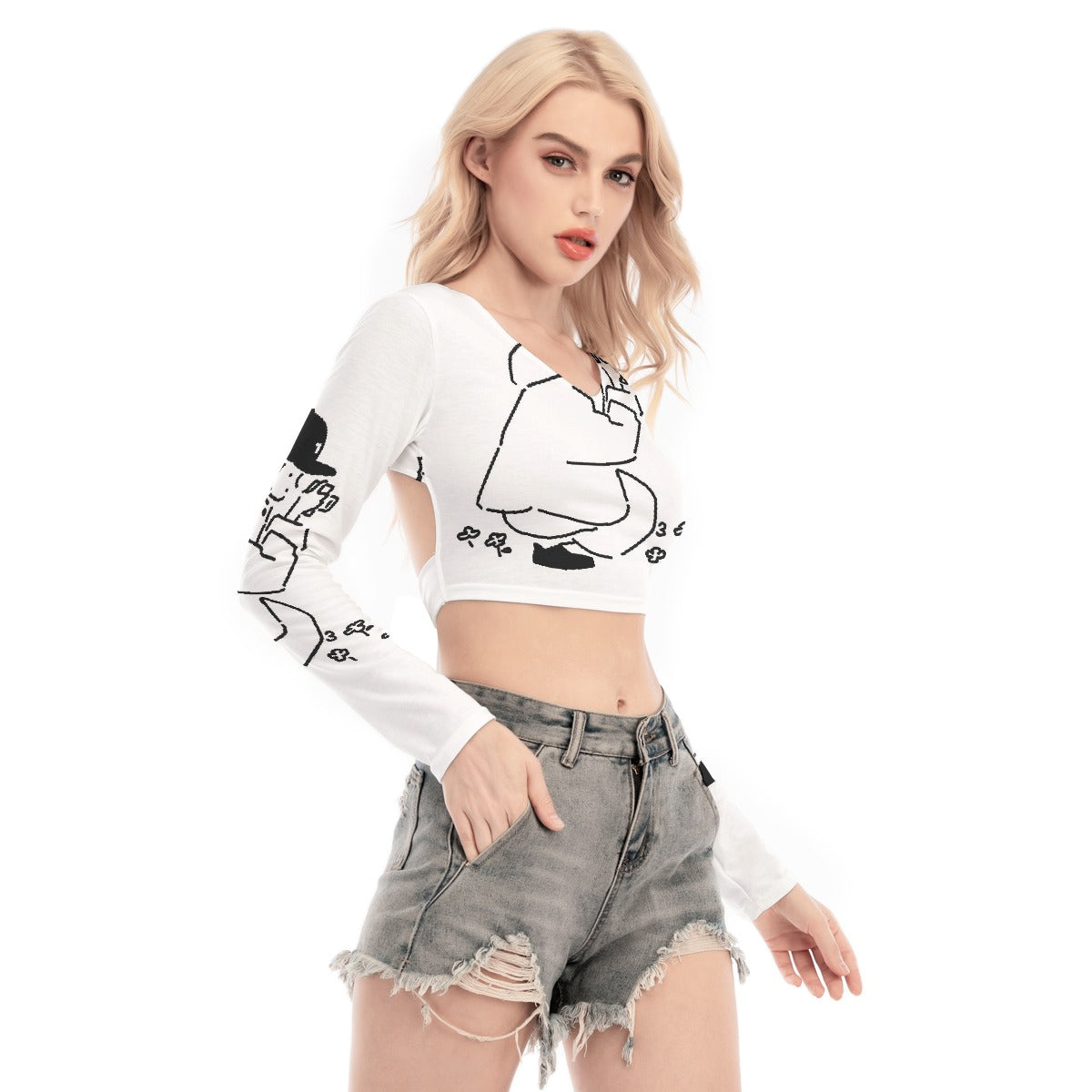 All-Over Print Women's Back Hollow T-shirt With Strap