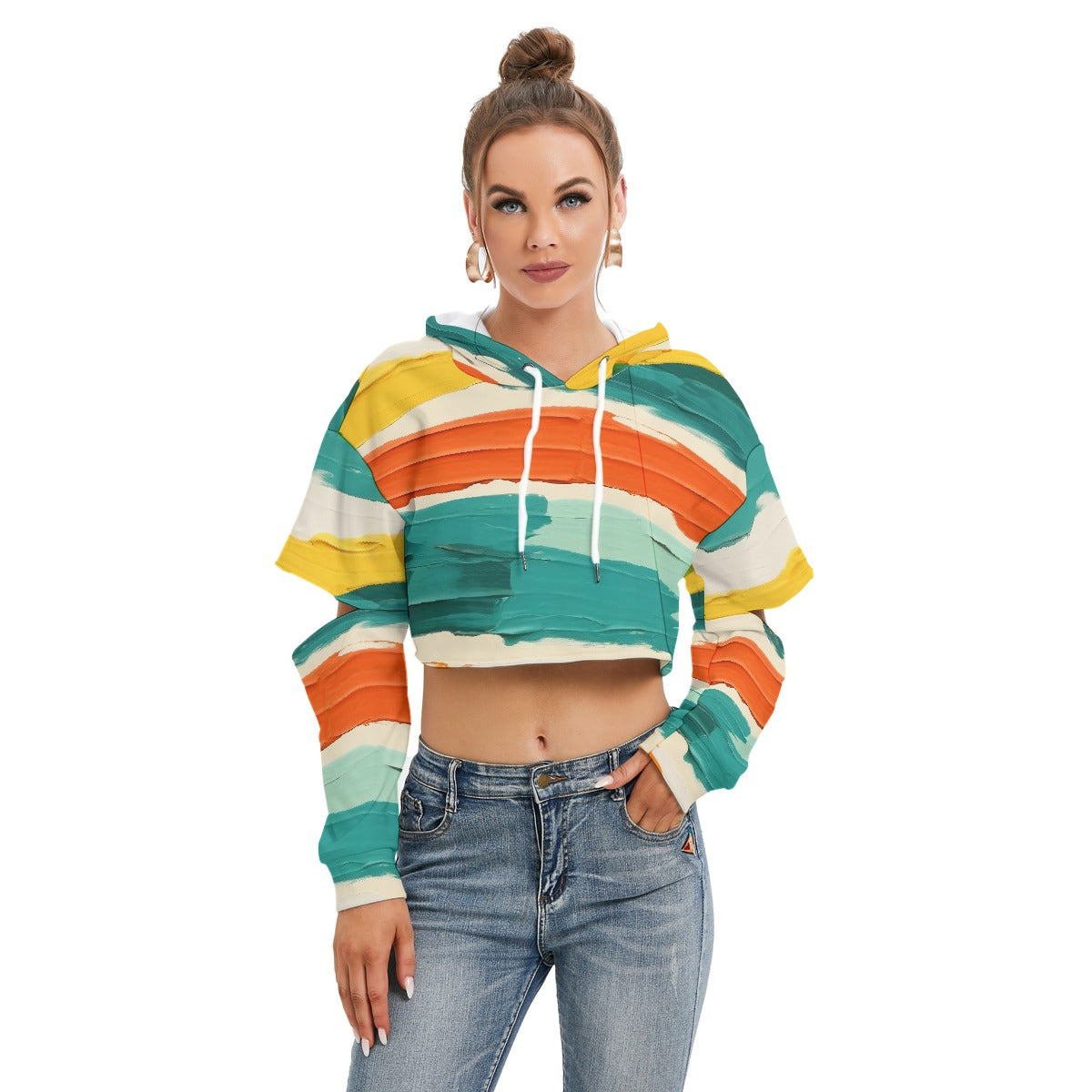 All-Over Print Women's Heavy Fleece Hoodie With Hollow Out Sleeve