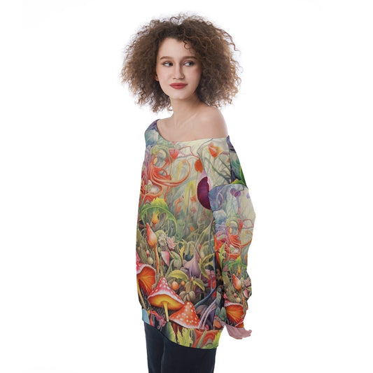 All-Over Print Oversized Women's Off-Shoulder Sweatshirt
