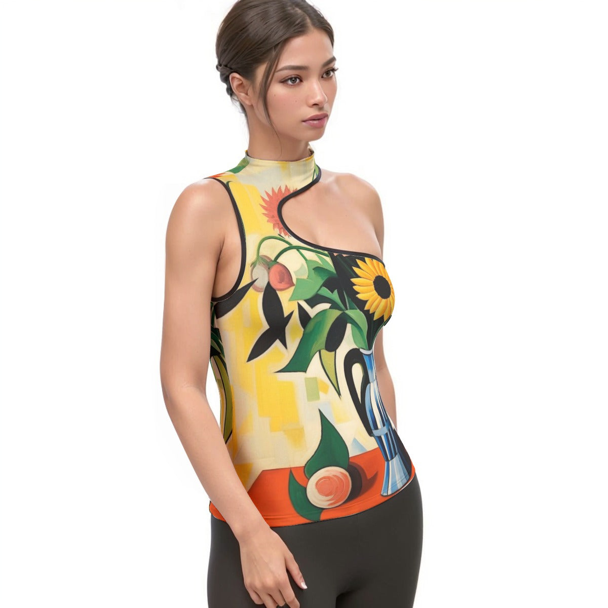 All-Over Print Women's Halter Sleeveless Asymmetrical Tank Top