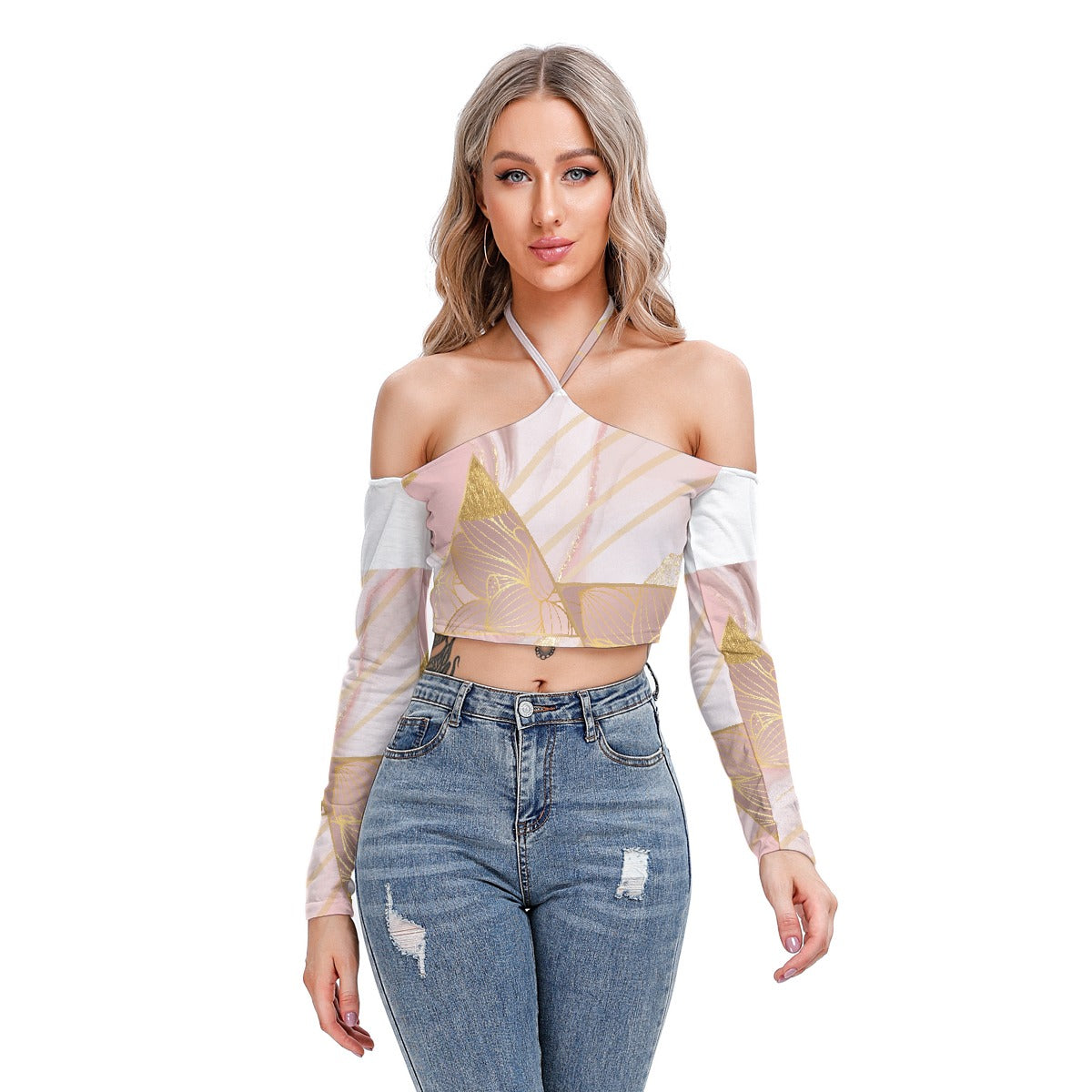 All-Over Print Women's Halter Lace-up Top