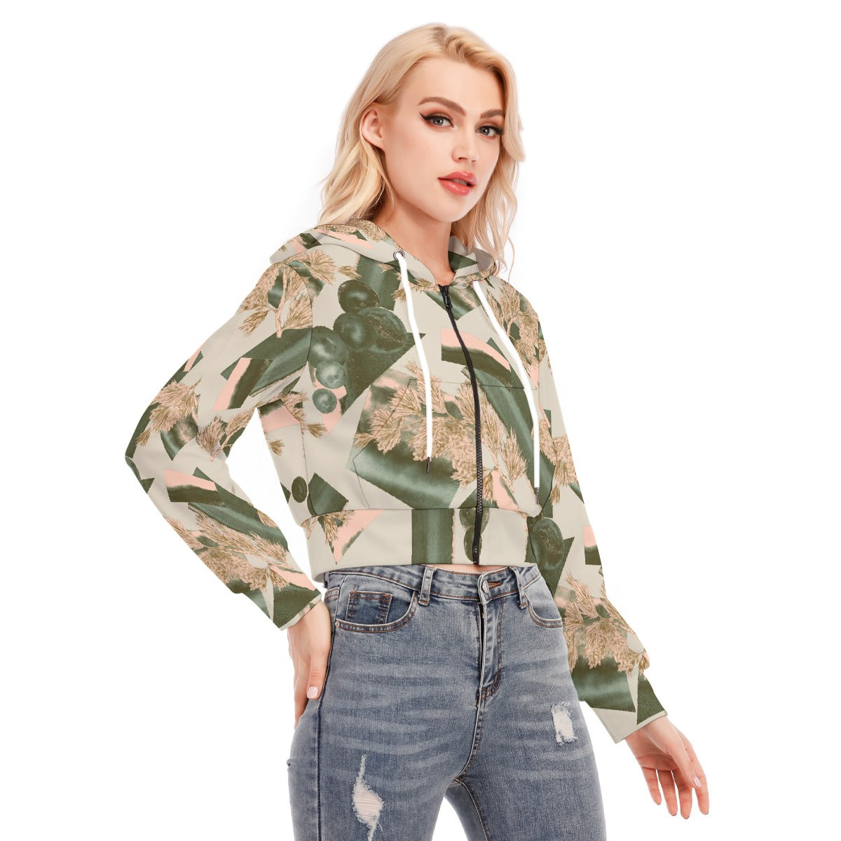 All-Over Print Women's Crop Top Hoodie With Zipper Closure