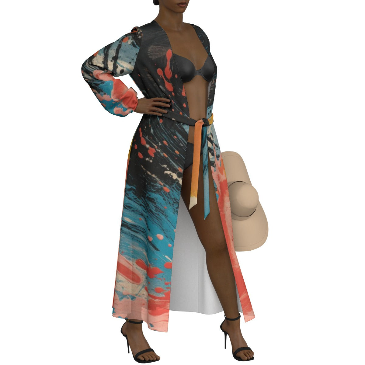 All-Over Print Women's Lace-up Chiffon Robe