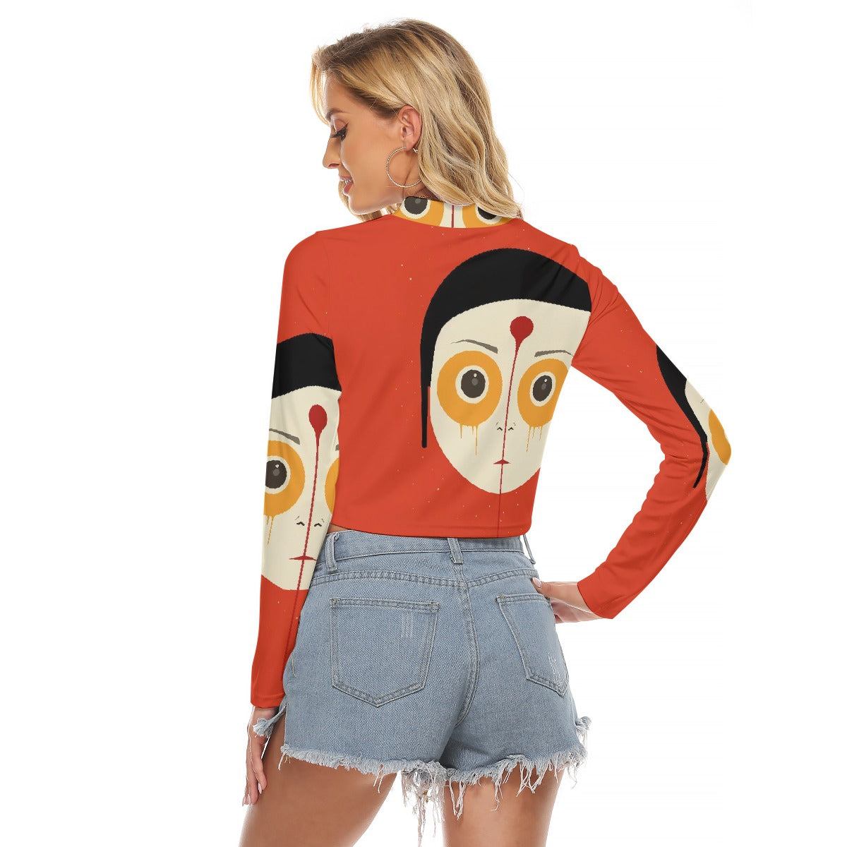 All-Over Print Women's Hollow Chest Keyhole Tight Crop Top