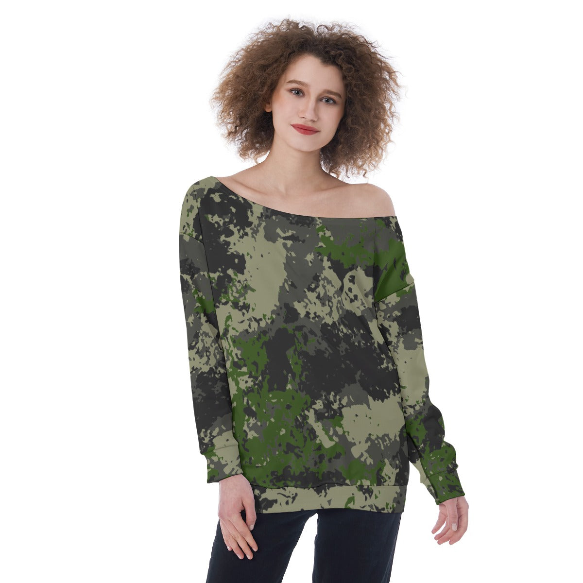 All-Over Print Oversized Women's Off-Shoulder Sweatshirt