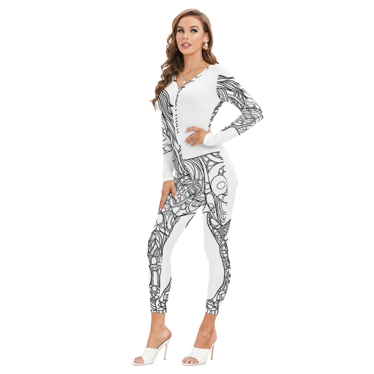 All-Over Print Women's Plunging Neck Jumpsuit