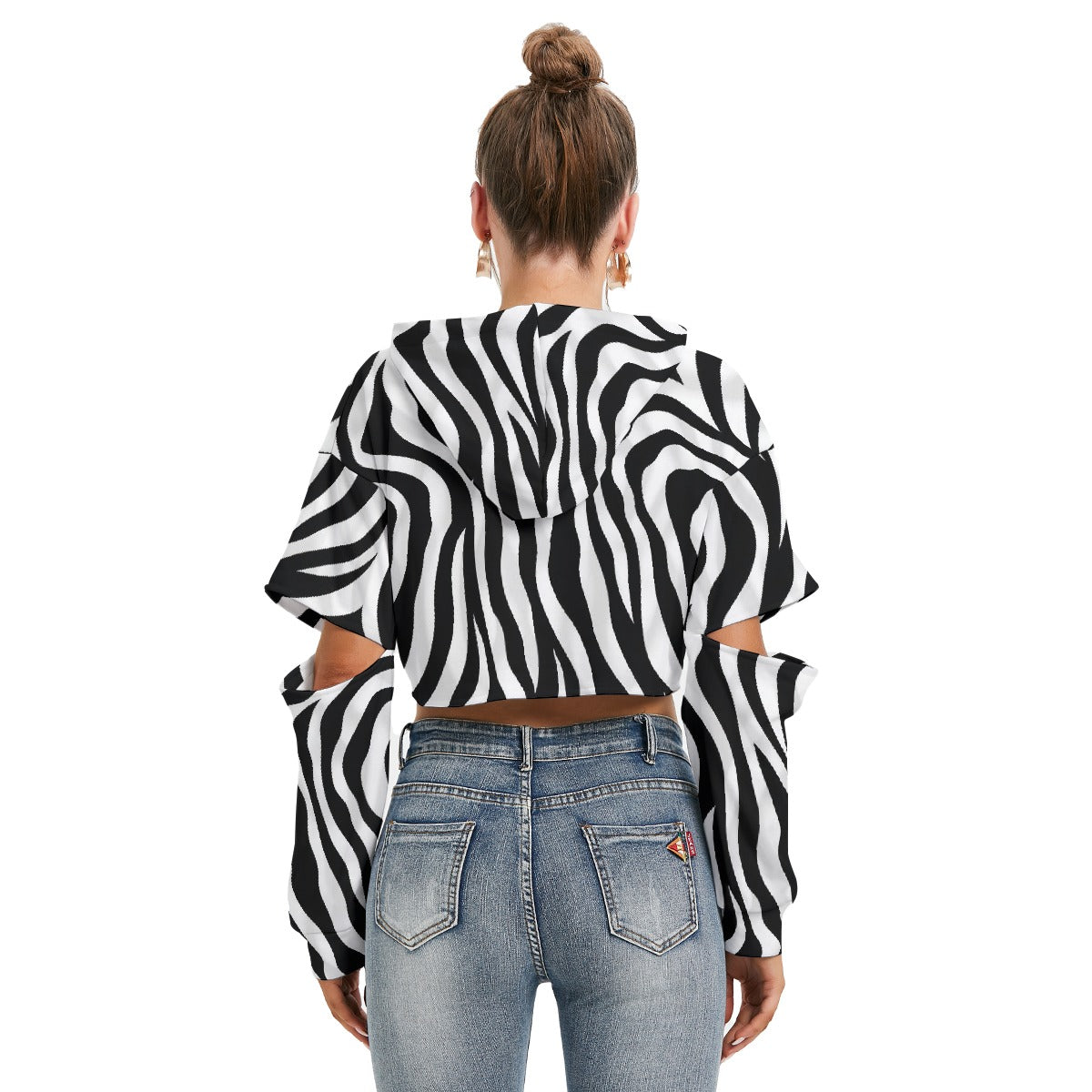 All-Over Print Women's Heavy Fleece Hoodie With Hollow Out Sleeve
