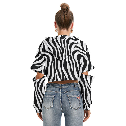 All-Over Print Women's Heavy Fleece Hoodie With Hollow Out Sleeve