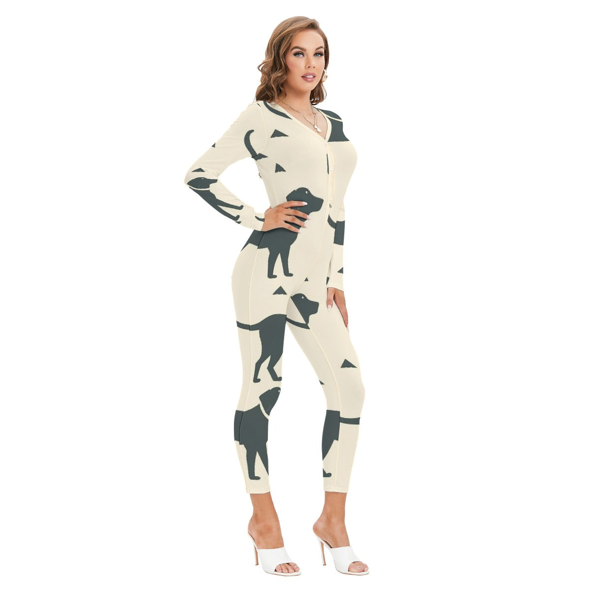 All-Over Print Women's Plunging Neck Jumpsuit