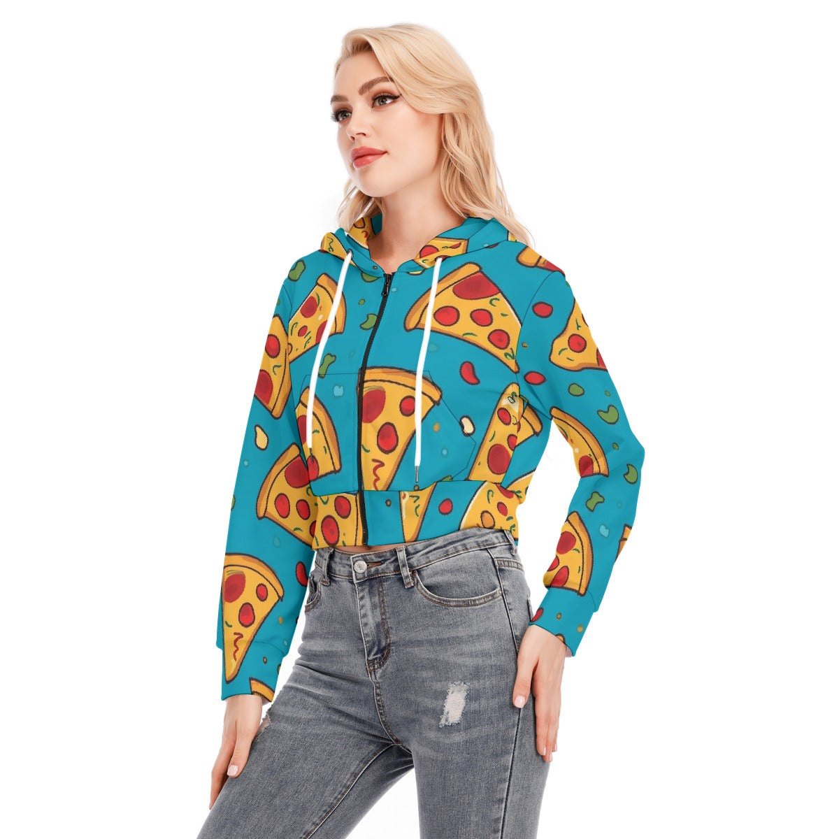 All-Over Print Women's Crop Top Hoodie With Zipper Closure