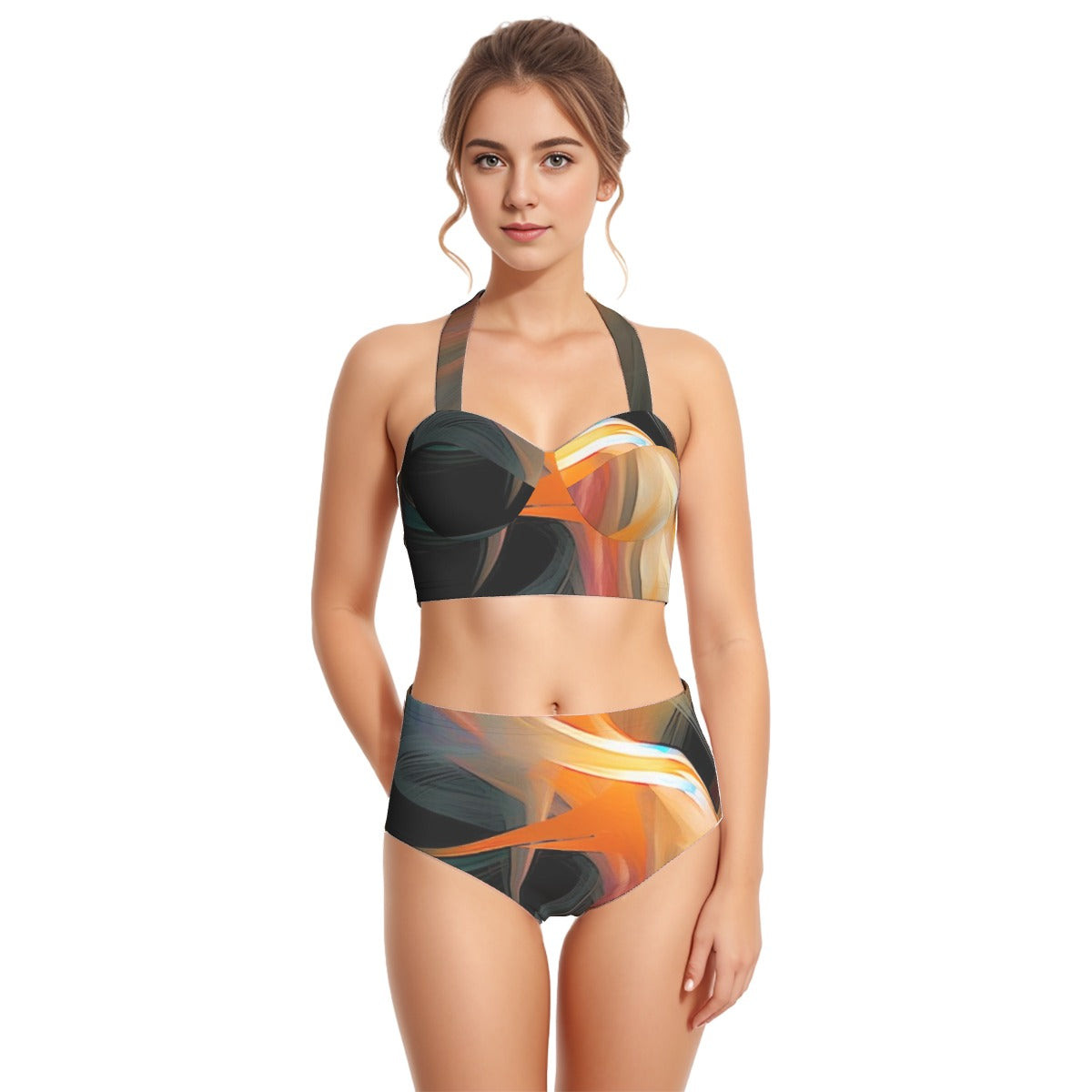 All-Over Print Women's Swimsuit Set With Halter