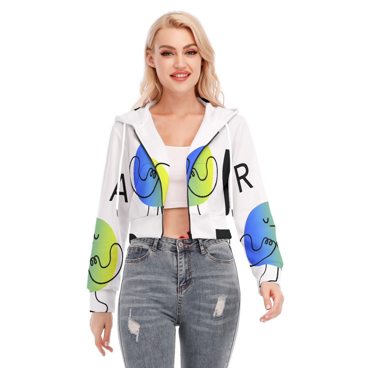 All-Over Print Women's Crop Top Hoodie With Zipper Closure