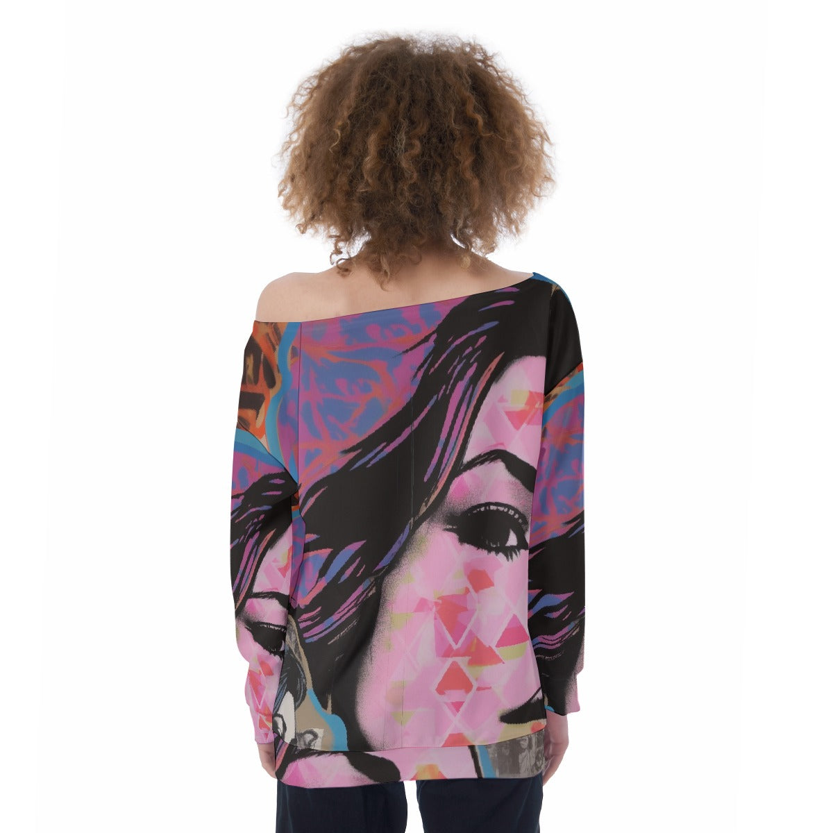 All-Over Print Oversized Women's Off-Shoulder Sweatshirt
