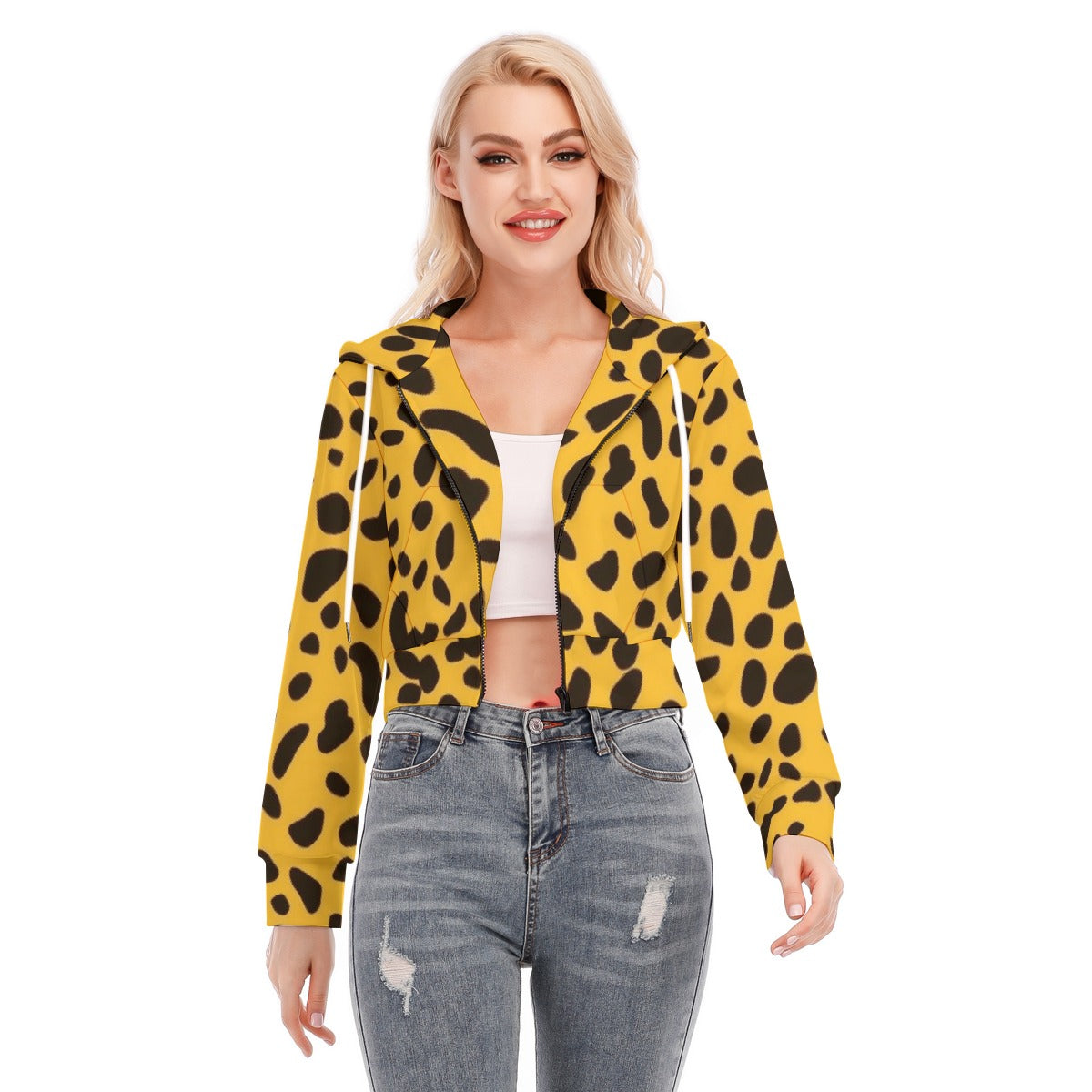 All-Over Print Women's Crop Top Hoodie With Zipper Closure