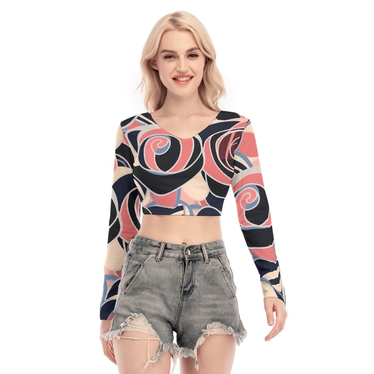 All-Over Print Women's Back Hollow T-shirt With Strap