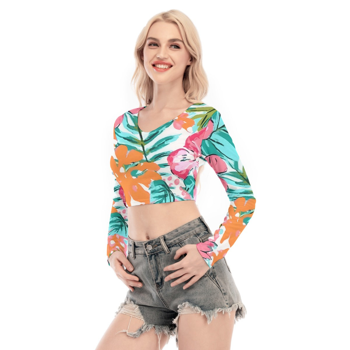 All-Over Print Women's Back Hollow T-shirt With Strap