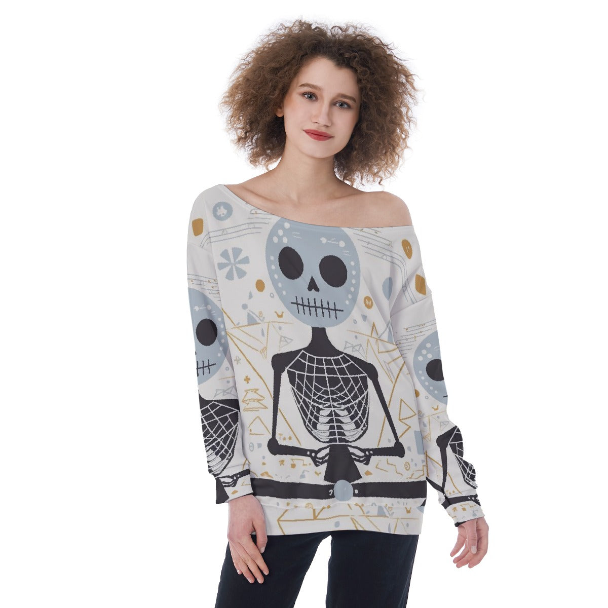 All-Over Print Oversized Women's Off-Shoulder Sweatshirt