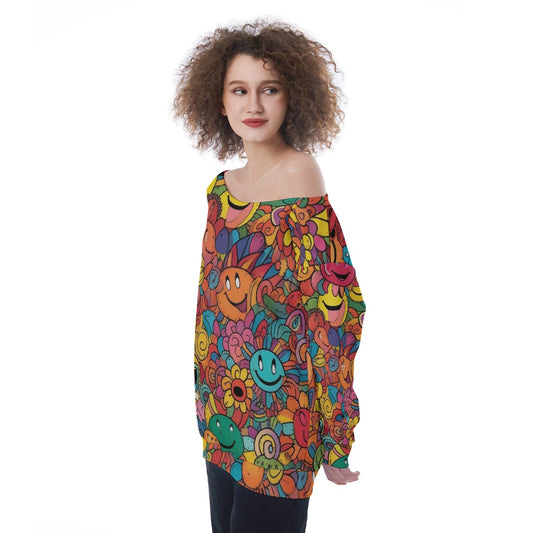 All-Over Print Oversized Women's Off-Shoulder Sweatshirt