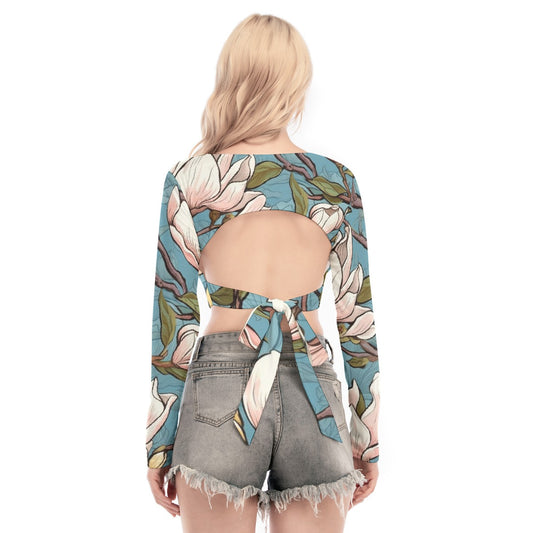 All-Over Print Women's Back Hollow T-shirt With Strap