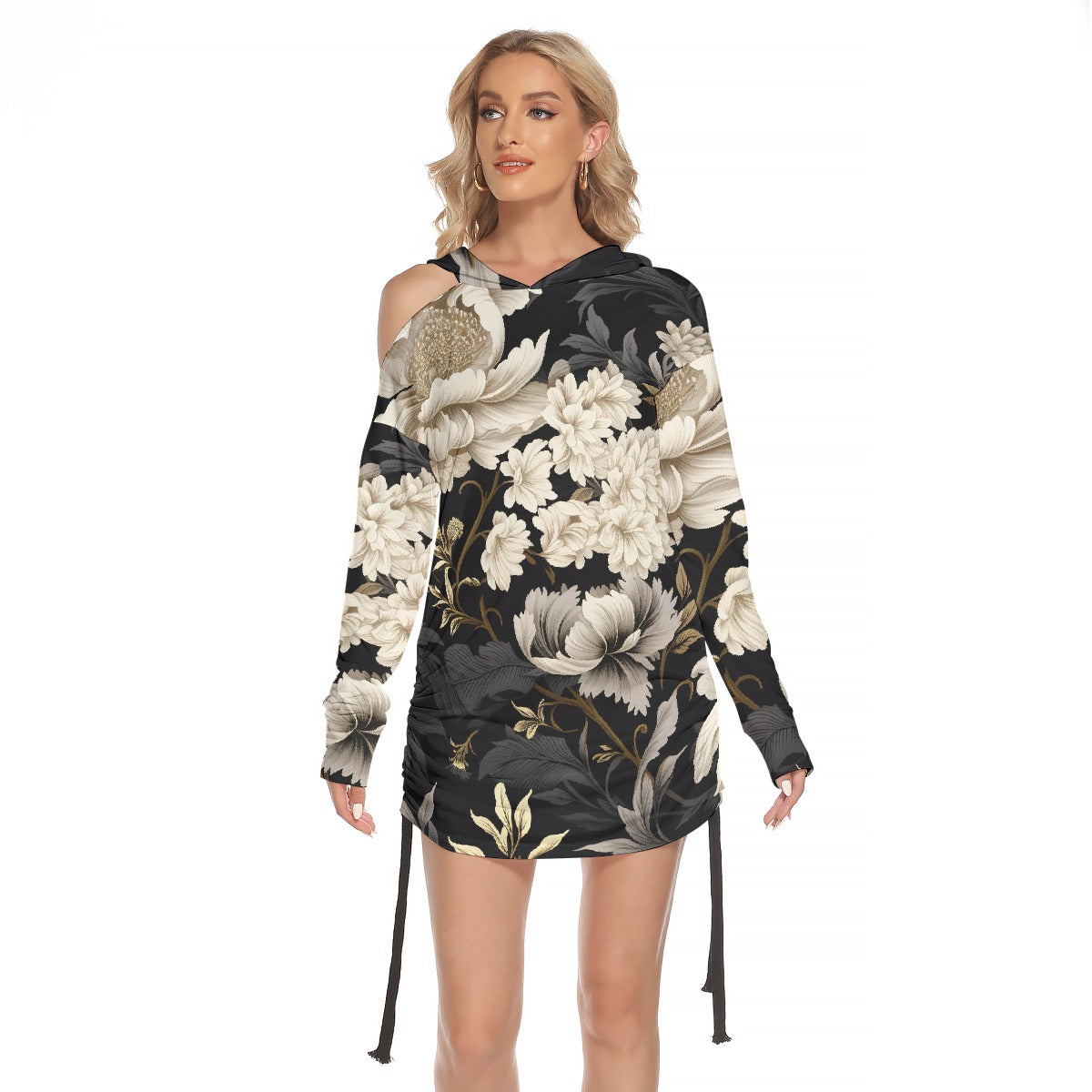 All-Over Print Women's One-shoulder Dress With Waist Shirring