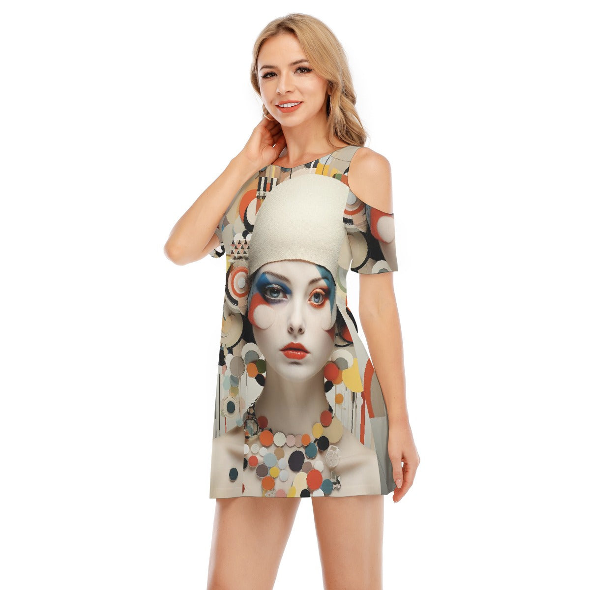 All-Over Print Women's Cold Shoulder Dress | 190GSM Cotton