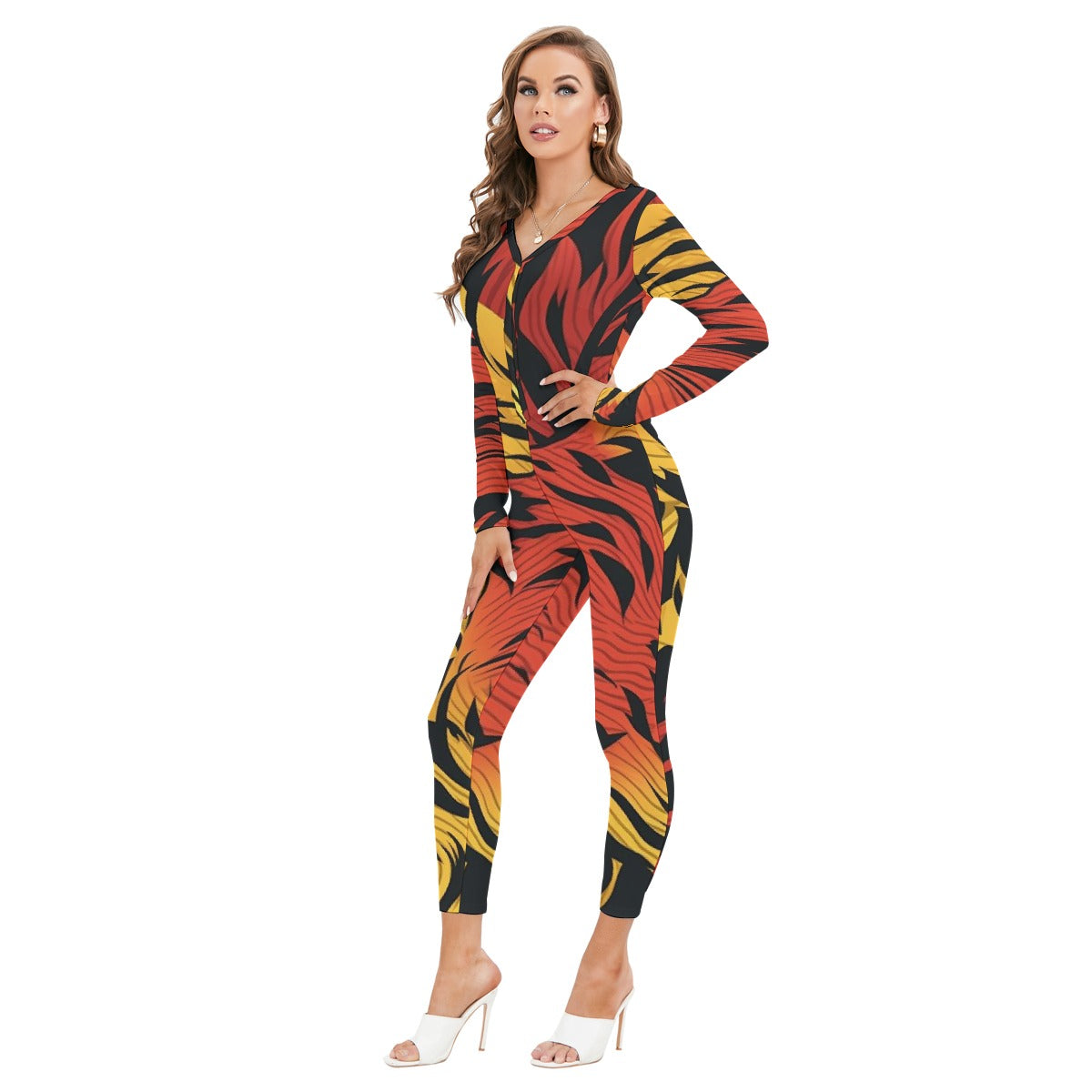 All-Over Print Women's Plunging Neck Jumpsuit