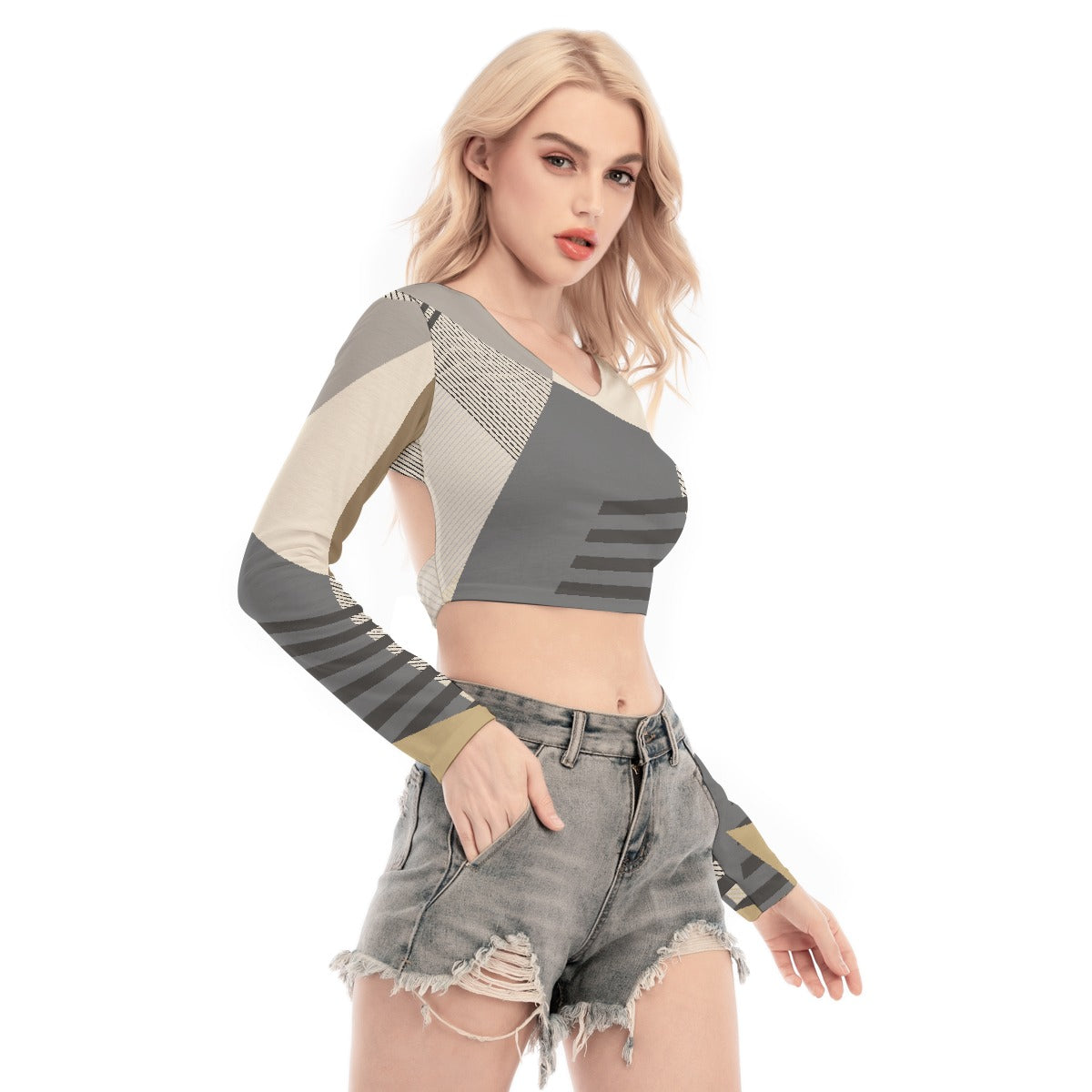 All-Over Print Women's Back Hollow T-shirt With Strap