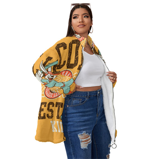 All-Over Print Unisex Borg Fleece Stand-up Collar Coat With Zipper Closure(Plus Size)